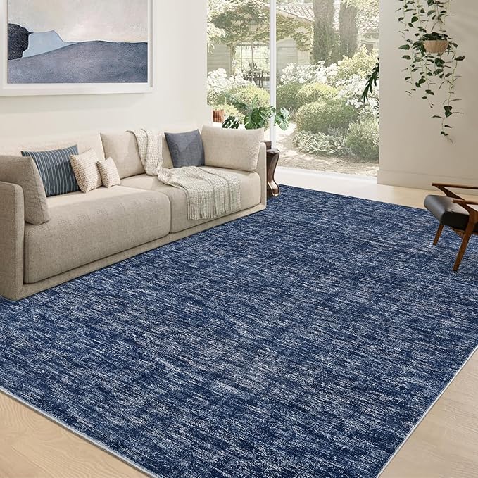 RUGSREAL Solid Rug 4x6 Small Bedroom Rug Machine Washable Area Rug Soft Low-Pile Modern Contemporary Dining Room Area Rug Non-Slip Throw Indoor Carpet for Living Room Bedroom Kids Room, 4' x 6' Blue