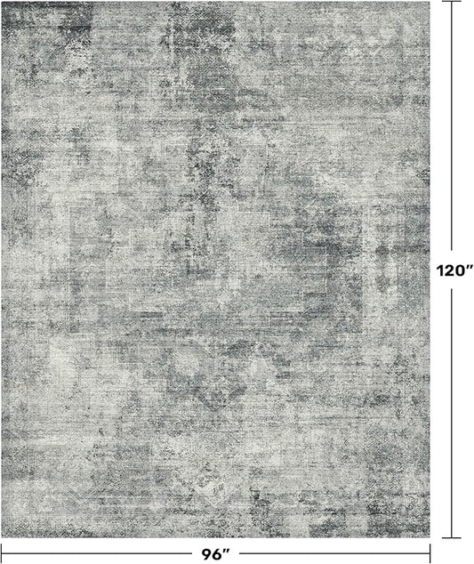 Farmhouse Gray and Blue Rugs for Living Room 8x10 - Modern Cool Unique Area Rug for Dining Room, Large Bedroom, Washable Foldable Dark Academy Décor
