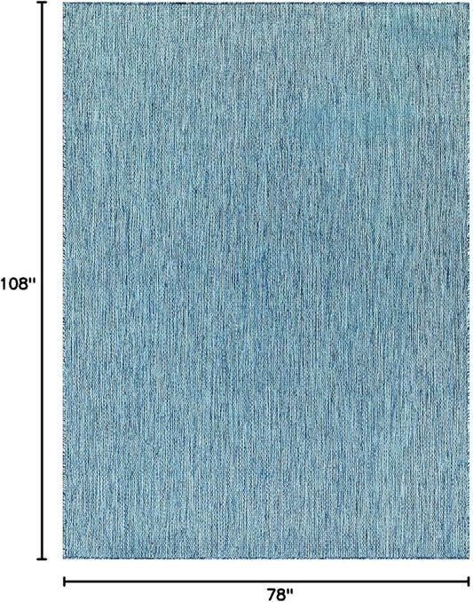 Beverly Rug Indoor Outdoor Rug 6x9, Washable Outside Carpet for Patio, Deck, Porch, Solid Modern Area Rug, Water Resistant, Aqua Blue