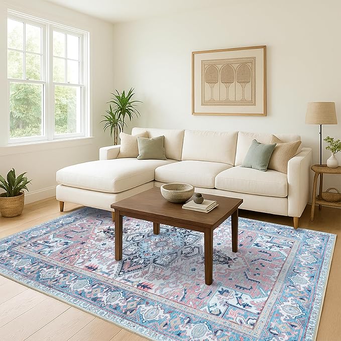 Washable Area Rug. Modern Farmhouse. Vintage. Turkish. Bohemian. Distressed. Oriental. Traditional. Rugs for Living Room. Dining. Bedroom. Office. Entryway. Foyer. (861NT, 2'5" x 13')