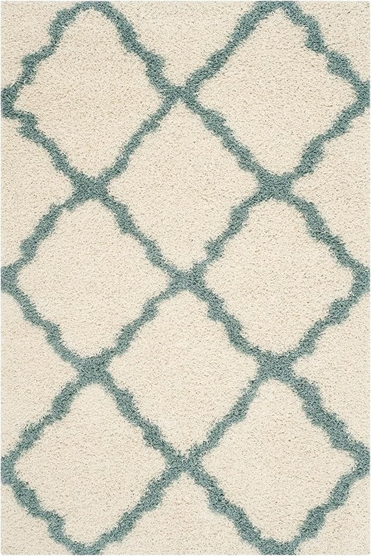 SAFAVIEH Dallas Shag Collection Area Rug - 5'1" x 7'6", Ivory & Light Blue, Trellis Design, Non-Shedding & Easy Care, 1.5-inch Thick Ideal for High Traffic Areas in Living Room, Bedroom (SGD257J)