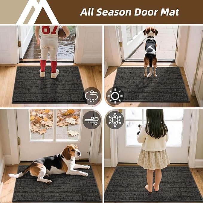 COSY HOMEER-Door-Mat Dirt Trapper Entryway Rugs 24"x36" Non Slip Washable Entrance Mats Absorbent Welcome Mat Low Profile Dog Door Mats for Front Back Doomats and Wet Shoes,Dark Grey