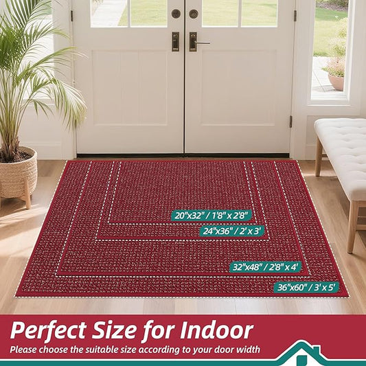 BEQHAUSE Dirt Trapper Door Mat 24" x 36", Non-Slip Washable Doormats Entrance Mat, Dirt Resistant and Absorbent Welcome Mat, Low Profile Floor Mats for Front Back Door and Entryway, Red