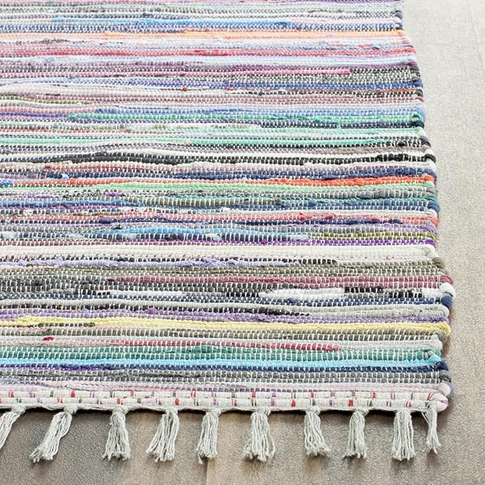 SAFAVIEH Rag Rug Collection Accent Rug - 3' x 5', Grey & Multi, Handmade Boho Stripe Cotton, Ideal for High Traffic Areas in Entryway, Living Room, Bedroom (RAR121M)