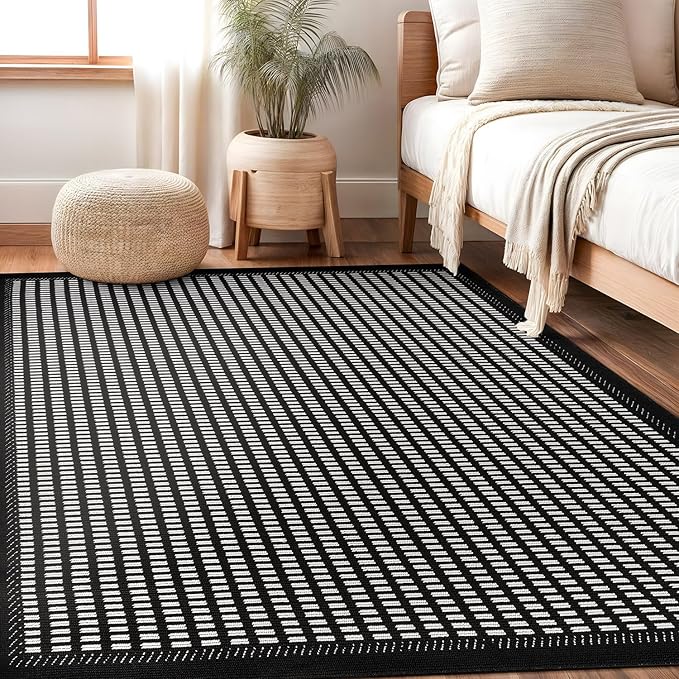 Beverly Rug Micro Loop Area Rug Black/White 5x7 Geometric Modern Luxury Zebra Durable Soft Indoor Rugs for Living Dining Room Office Stain Resistant Non Shedding Casual Indoor Carpet 5 x 7