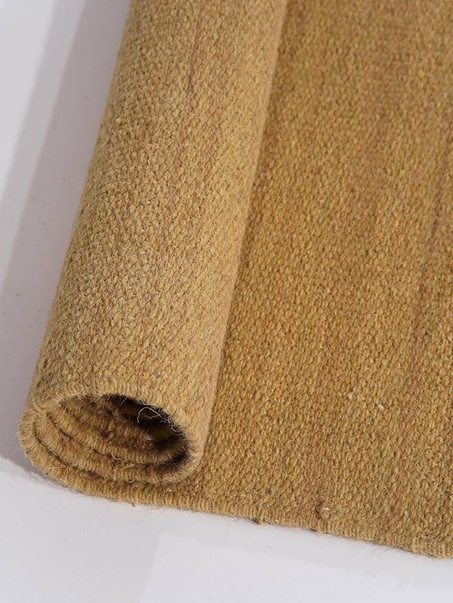 Rugsotic Carpets Hand Woven Flat Weave Kilim Wool 3'x5' Area Rug Solid Gold D00111