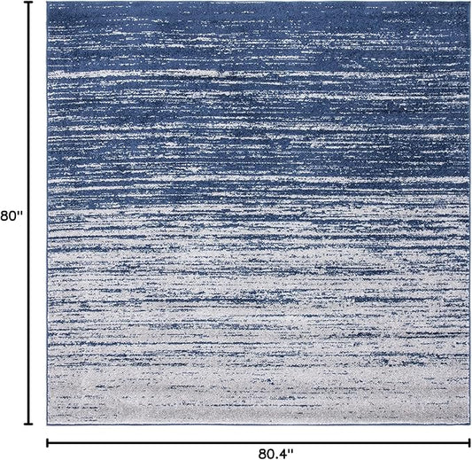 SAFAVIEH Adirondack Collection Area Rug - 6'7" Square, Navy & Grey, Modern Ombre Design, Non Shedding & Easy to Clean, Ideal for Living Room, Bedroom, Office, Dining Space (ADR113E)