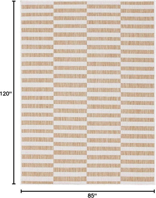 Unique Loom Outdoor Striped Collection Area Rug - Striped (7' 1" x 10' Rectangle, Taupe/Ivory)