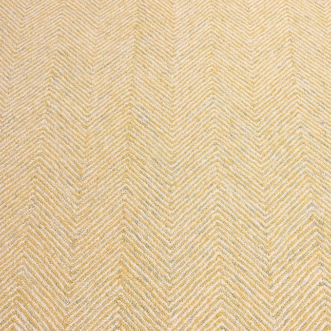 Modern Herringbone Chevron Collection Handcrafted Wool Area Rug - Durable, Zigzag Pattern, for High Traffic, Contemporary Design for Living Room, Bedroom, Dining Room Decor (Butter Yellow, 6' round)