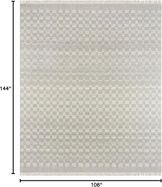 Mark&Day Wool Rugs, 9x12 Clinten Solid and Border Ivory Checkered Rug, Ivory Carpet for Living Room, Bedroom or Kitchen (8'10" x 12')