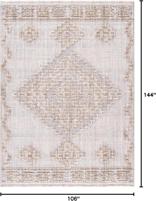 Hauteloom Ampusungan Living Room, Bedroom Area Rug - Farmhouse - Charcoal,Cream,Peach - 8'10" x 12'