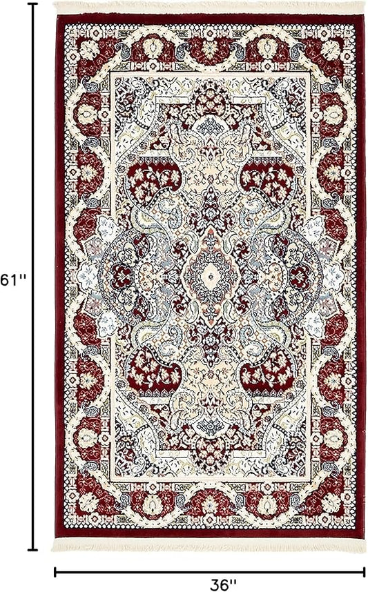 Unique Loom Narenj Collection Classic Traditional Medallion Textured Design Area Rug, 3 x 5 ft, Burgundy/Tan