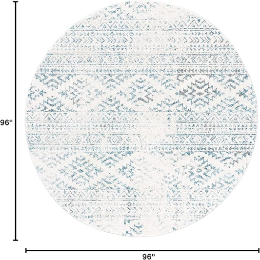 SAFAVIEH Tulum Collection Area Rug - 8' Round, Ivory & Turquoise, Moroccan Boho Tribal Design, Non-Shedding & Easy to Clean, Ideal for Living Room, Bedroom, Dining Space (TUL272E)