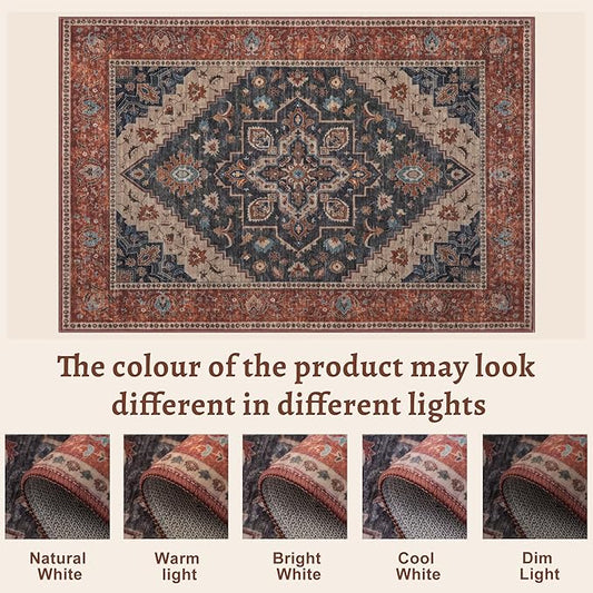Tangsoo 2x3 Washable Rug for Entryway, Vintage Non Slip Small Area Rug, Indoor Front Door Rug, Print Door Mat Small Carpet, Soft Low Pile Rugs for Entrance Kitchen Bedroom Dark Blue/Orange