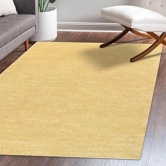 Eyely UES100B-9 Supersoft Haze Solid Low-Pile Indoor Area Rug Casual;Contemporary;Solid;Traditional, Bedroom, Kitchen, Living Room, Easy-Cleaning, Non-Shedding, 9 X 12, Mustard