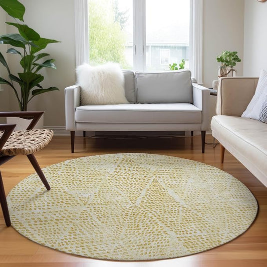 Addison Rugs Chantille ACN591 Wheat 8' x 8' Indoor Outdoor Round Rug, Easy Clean, Machine Washable, Non Shedding, Bedroom, Living Room, Dining Room, Kitchen, Patio Rug