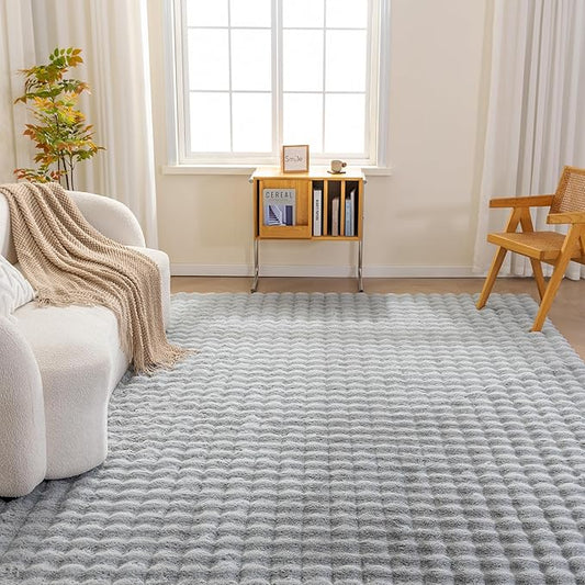 Amazon Basics Indoor Area Rug, 3D Bubble Washable Home Decor Carpet for Living Room, Bedroom, 6' W × 9' L, Grey