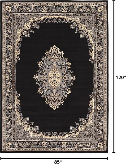 Unique Loom Reza Collection Traditional Persian Style Area Rug, 7 x 10 ft, Black/Beige