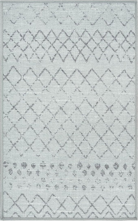 GLN Rugs Contemporary Collection - Machine Washable Area Rug, Contemporary Washable, Non Slip, Low Pile Chenille Rug, Living Room, Bedroom, Kitchen Rug (2' x 3' Gray 0166)