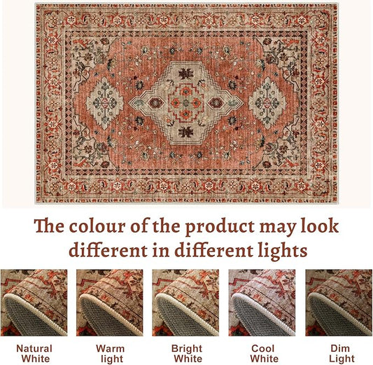 Tangsoo Boho Hallway Runner Rug 2.6x12 Washable Runner Rug for Hallways, Non Slip Vintage Soft Low Pile Long Rug Runner, Oriental Terracotta Carpet Runners for Kitchen Bedroom Entryway Living Room