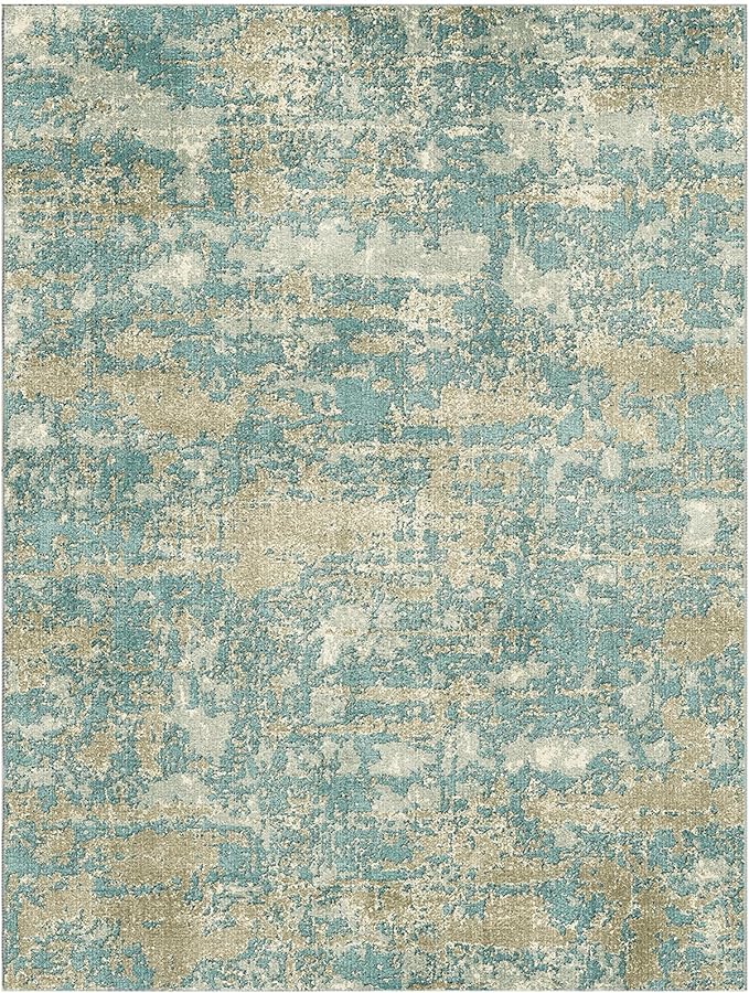 WITSHOCK Living Room Area Rugs 9x12:Modern Abstract Machine Washable Large Rug for Bedroom Dining Room Non-Slip Stain Resistant Home Office Decor,Teal Brown