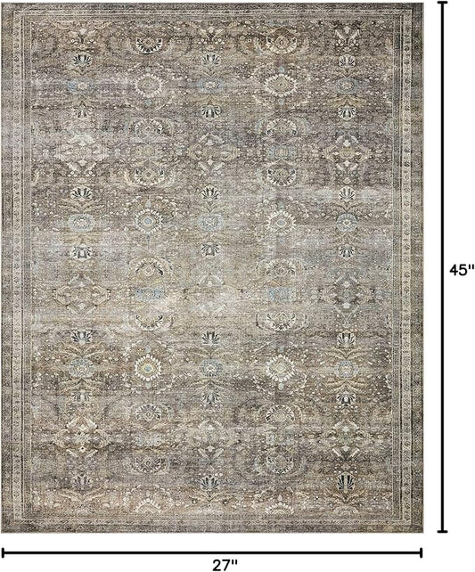 Loloi Layla Collection LAY-13 Antique/Moss 2'-3" x 3'-9" .13" Thick Accent Rug, Soft, Durable, Vintage Inspired, Distressed, Low Pile, Non-Shedding, Easy Clean, Printed, Living Room Rug