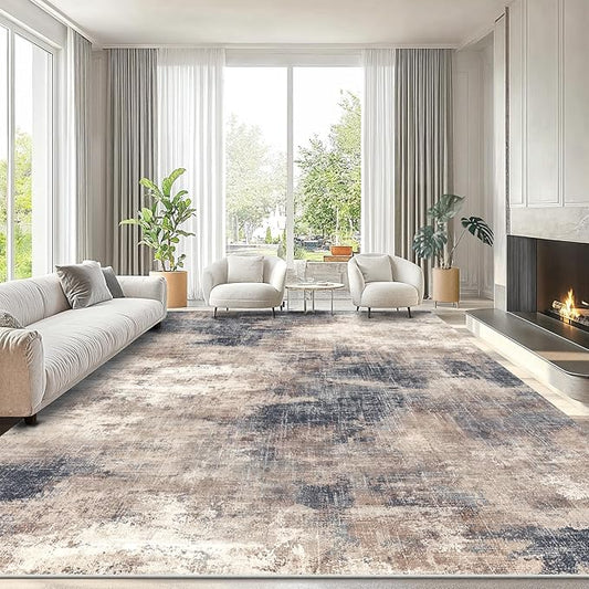 AMADA HOMEFURNISHING 8x10 Area Rugs for Living Room, Modern Abstract Rug with Non-Slip Backing & Low Pile, Large Washable Rug with Abstract Pattern for Bedroom, Dinning Room, Home Office,Brown