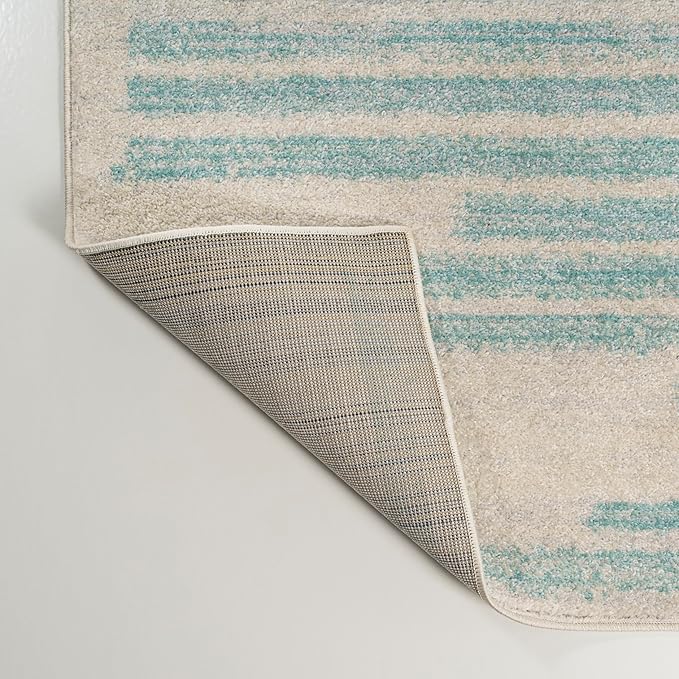 JONATHAN Y Khalil Modern Berber Stripe Cream/Turquoise Indoor Area Rug, 8x10, Contemporary, Bohemian, Easy-Cleaning for Living Room, Bedroom, Kitchen, Pet Friendly, Non-Shedding (MOH207B-8)