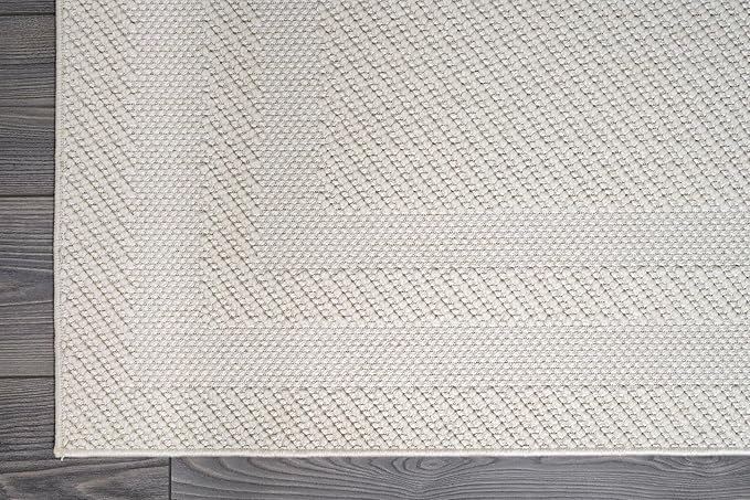 CAMILSON Micro Loop Rug 5x7 Modern Luxury Bordered Area Rugs Soft High and Low Pile Stain Resistant Easy-Cleaning Non-Shedding for Living Room Office Indoor Carpet (5 x 7 / White)
