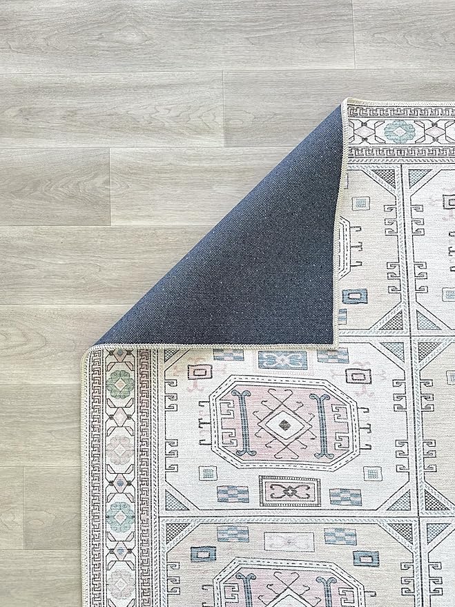 Fame Living Faded Oushak Rug, Turkish Vintage Floral Pastel Large Oversized Area Rugs for Living Room Dining Bedroom Kitchen Bathroom Nursery (848CrNv, 2' x 3')