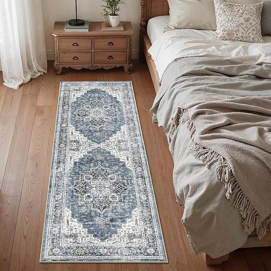 2x6 Vintage Runner Rug Low Pile Runners Non-Slip Machine Washable Rug Retro Distressed Print Lightweight Carpet for Hallway Kitchen Living Room Bedroom Laundry Room