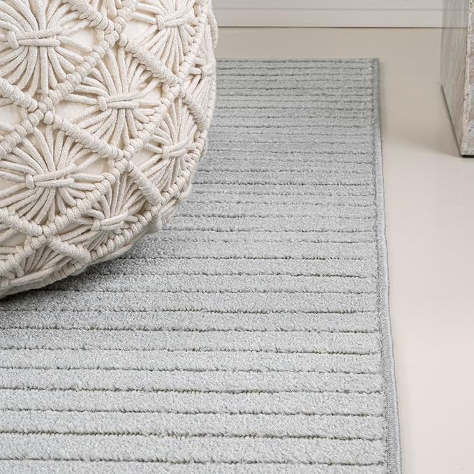 JONATHAN Y Hallie High-Low Curve Light Blue/Cream 2x8 Indoor/Outdoor Runner Rug, Minimalist Geometric, Pet Friendly, for Patio, Backyard, Living Room, Bedroom, Office, Hose-Washable (SCN100E-28)
