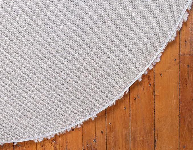 Unique Loom Davos Shag Collection Area Rug - Solid (6' 7" Round, Linen)
