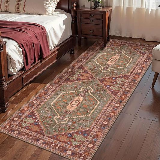 Ciicool 2x5ft Runner Rug, Hallway Wahshable Rug Vintage Kitchen Carpet for Entrance Bedroom Bedside Living Room Kitchen Laundry Bathroom Decor