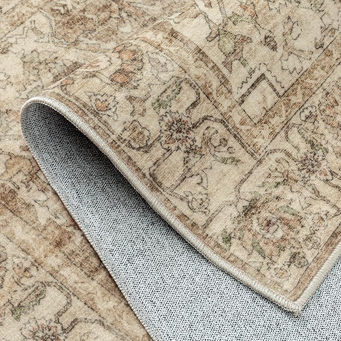 Brown Multi Area Rug 5x7 Vintage Washable Distressed Living Room Carpet Large Indoor Non Slip Traditional Medallion Retro Low Pile Accent Throw Rug Bedroom Kitchen Office Dining Room