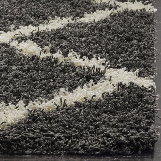 SAFAVIEH Area Rug 8x10 - Dallas Shag Collection - Large - Dark Grey & Ivory, Trellis Pattern, Non-Shedding & Easy Cleaning, Plush Thick Pile, Ideal for Living Room, Bedroom, Dining Space (SGD257A)