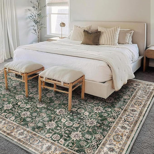 Area Rug 5'x7' Washable Rug Vintage Traditional Floor Cover Thin Retro Kitchen Indoor Distressed Non Slip Carpet for Living Room Bedroom Dining Room