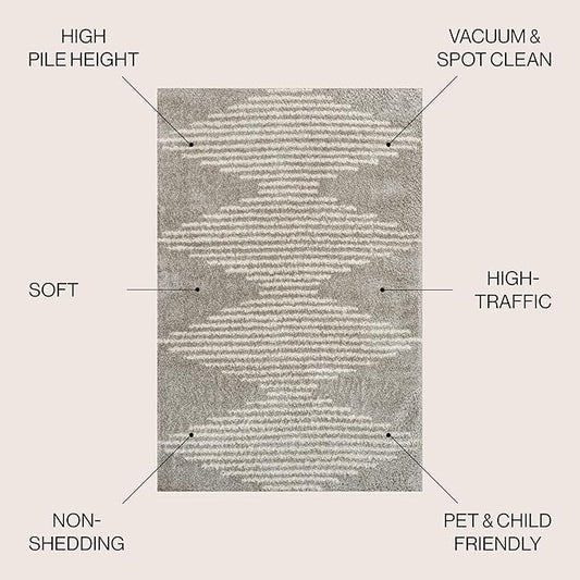 JONATHAN Y Elm Diamond Stripe Shag Gray/Ivory Indoor Area Rug, 3x5, Geometric, Bohemian, Contemporary, Easy-Cleaning for Living Room, Bedroom, Kitchen, Pet Friendly, Non-Shedding (MOH408B-3)