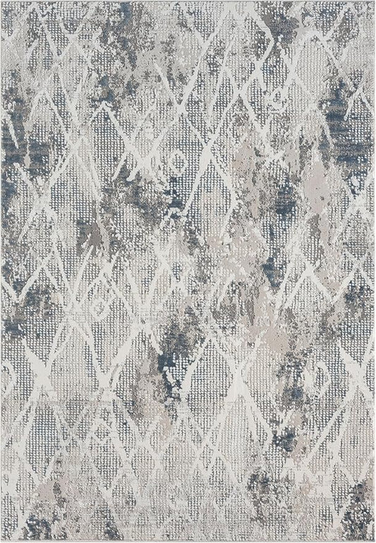 Adel Modern Area Rug for Living Room, 5x7 Rustic Distressed Abstract Blue Rug, Medium Pile Stain Resistant Carpet for Bedroom, Dining Room or Kitchen (5' x 7', Blue)