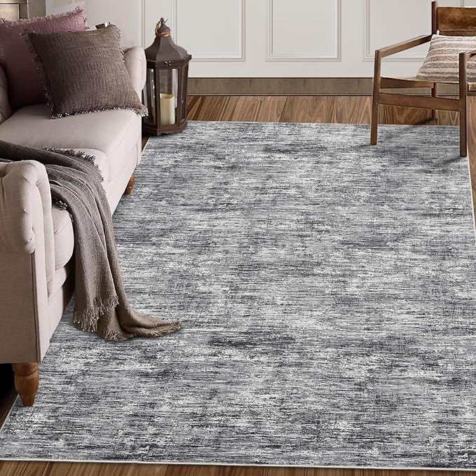 RUGSREAL 8x10 Washable Rug for Living Room Non-Slip Modern Abstract Area Rug Stain Resistant Large Bedroom Rug Contemporary Accent Throw Floor Carpet Solid Rug for Dining Room Home Decor, Ivory/Grey