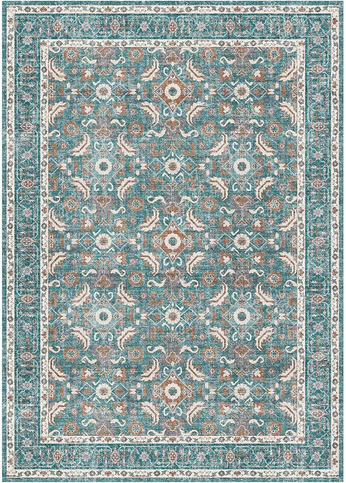 WITSHOCK Living Room Area Rugs 7x9: Soft Non-Slip Backing Washable Rugs Vintage Large Carpet for Bedroom Office Dining Room Kitchen Stain Resistant Home Decor Rug