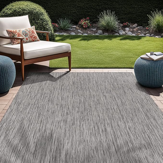 Beverly Rug Indoor Outdoor Rug 10x14, Washable Outside Carpet for Patio, Deck, Porch, Solid Modern Area Rug, Water Resistant, Silver Gray