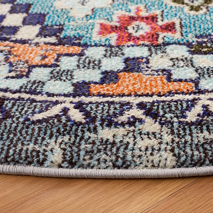 SAFAVIEH Madison Collection 6'7" Round Orange/Beige MAD418P Boho Diamond Distressed Non-Shedding Entryway Foyer Living Room Bedroom Kitchen Area Rug