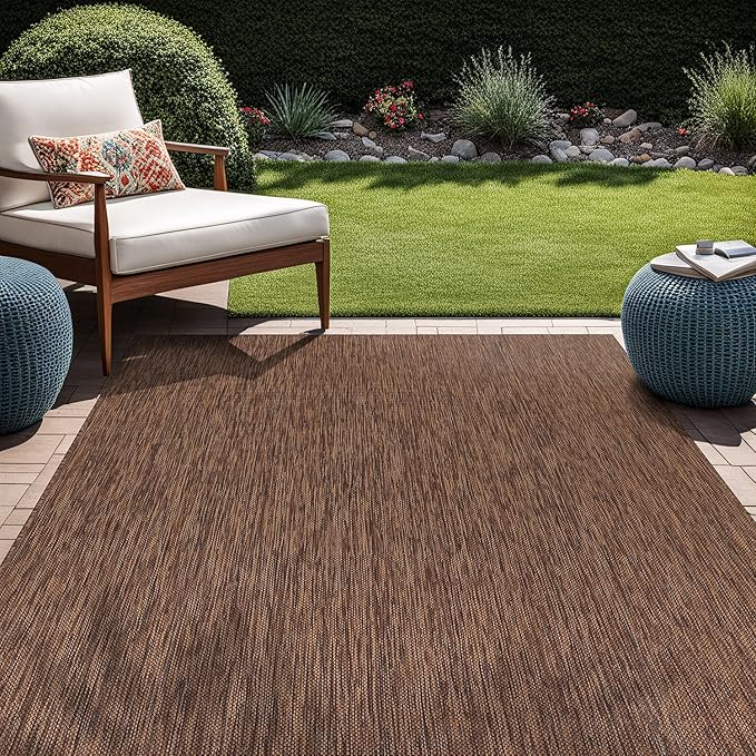 Beverly Rug Indoor Outdoor Rug 8x10, Washable Outside Carpet for Patio, Deck, Porch, Solid Modern Area Rug, Water Resistant, Gold Brown