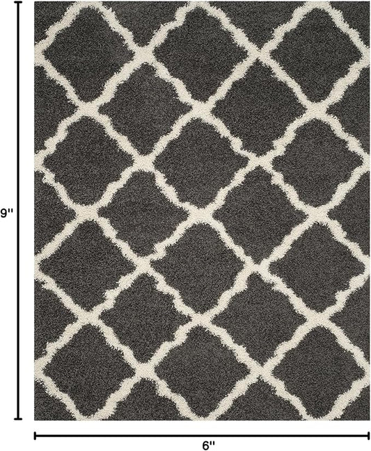 SAFAVIEH Dallas Shag Collection Area Rug - 6' x 9', Dark Grey & Ivory, Trellis Design, Non-Shedding & Easy Care, 1.5-inch Thick Ideal for High Traffic Areas in Living Room, Bedroom (SGD257A)