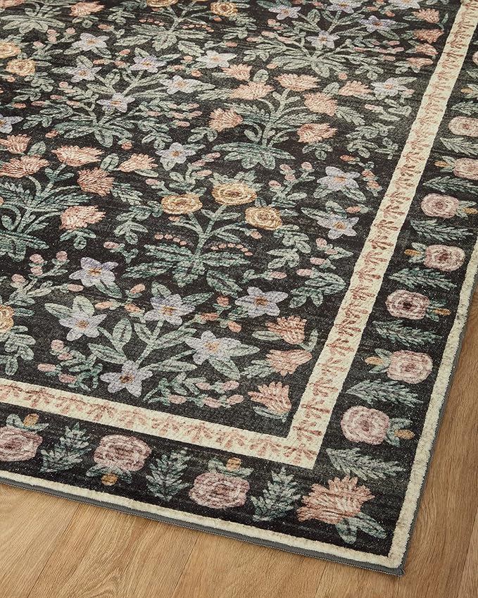 Loloi Rifle Paper Co. Eden Collection EDE-02 Mughal Garden Black 2'-6" x 9'-6" Runner Rug feat. CloudPile™
