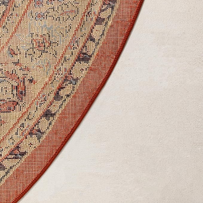 Rugs.com Yasmin Collection Rug – 8 Ft Round Terracotta Medium Rug Perfect for Kitchens, Dining Rooms