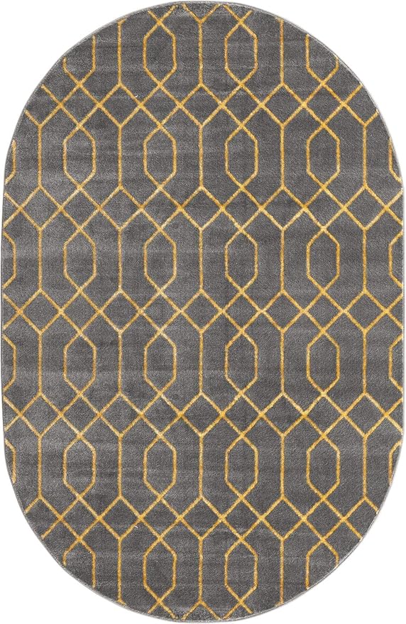 Unique Loom Marilyn Monroe Glam Collection Area Rug - Trellis (5' 3' x 8' Oval, Gray Gold/ Gold)