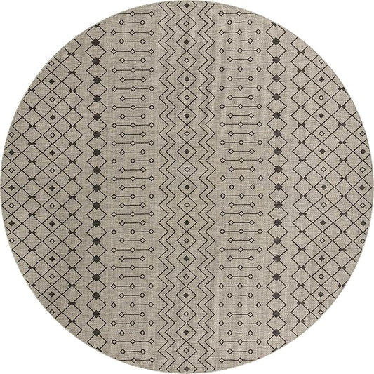 Unique Loom Outdoor Trellis Collection Area Rug - Tribal Trellis (13' Round, Gray/ Black)