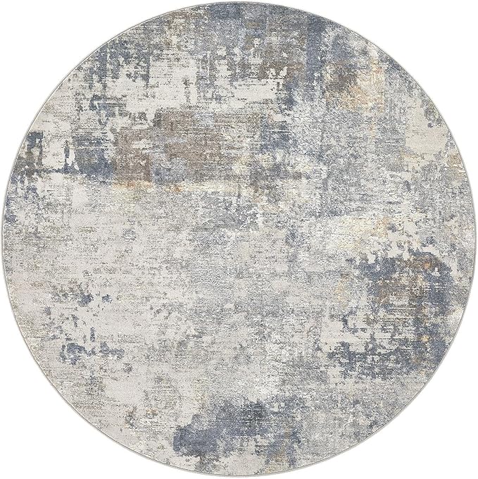6ft Round Area Rug Living Room Rugs - 6x6 Washable Neutral Modern Abstract Soft Thin Rug Indoor Floor No Slip Rug Carpet for Bedroom Under Dining Table Home Office Decor - Blue Grey